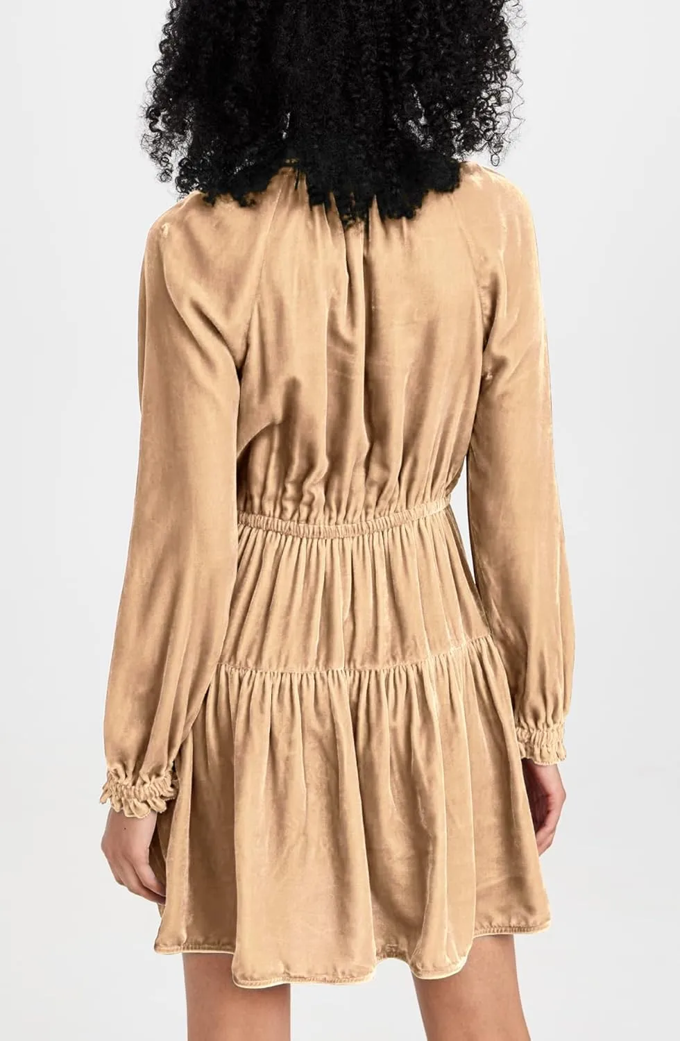 R.Vivimos Womens Fall Velvet Mini Dress V Neck Long Sleeve Elastic Waist Winter Tiered Flowy Swing A-Line Dress with Pockets