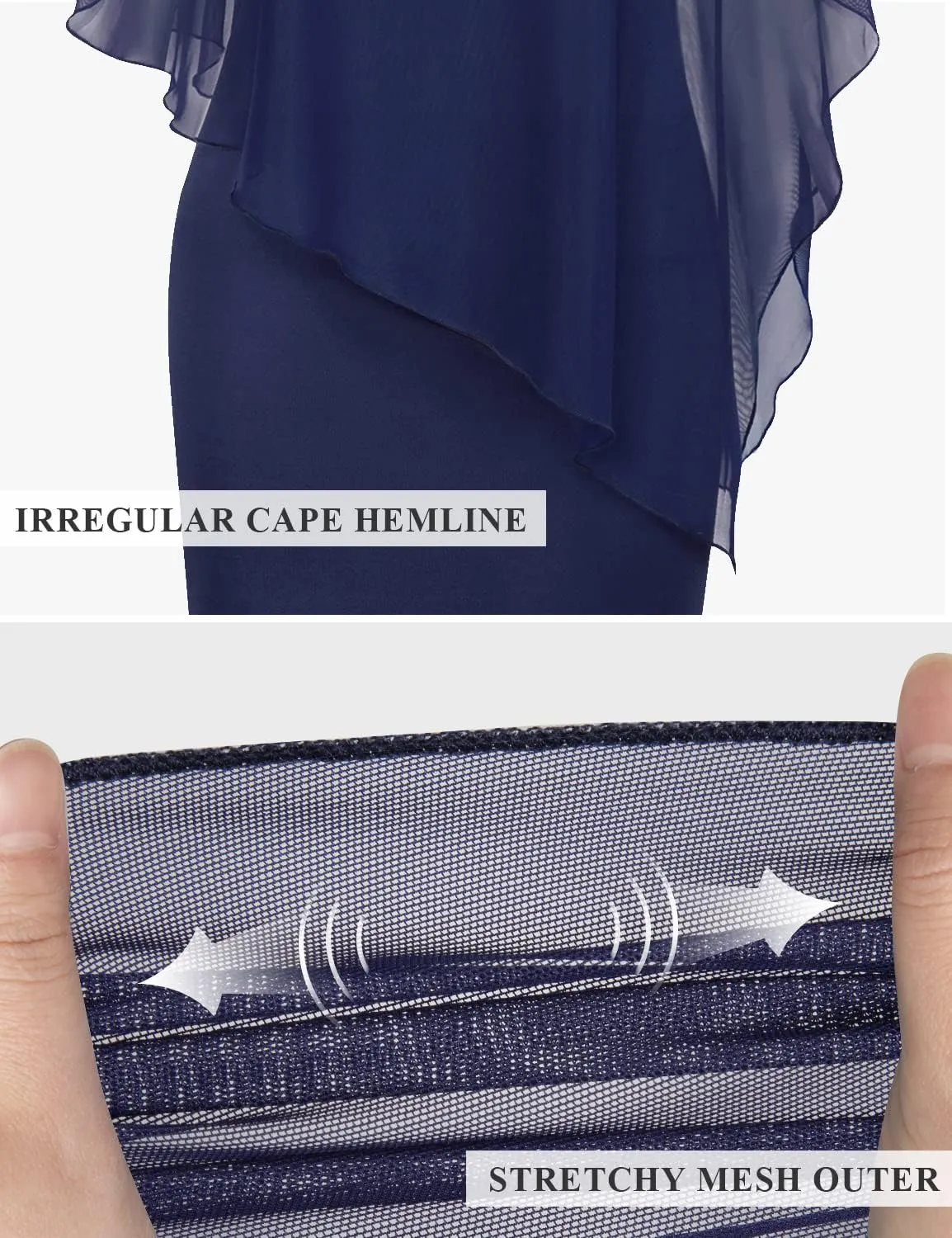 SeSe Code Women's Mesh Cape Overlay Bodycon Knee Length Pencil Dress for Wedding Guest