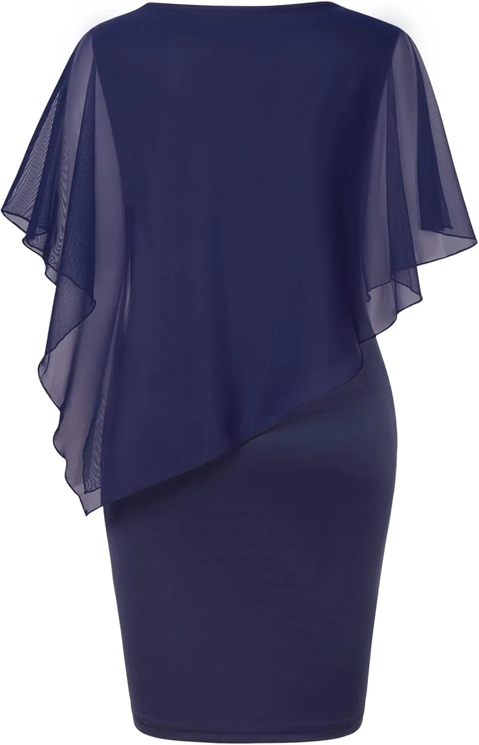 SeSe Code Women's Mesh Cape Overlay Bodycon Knee Length Pencil Dress for Wedding Guest