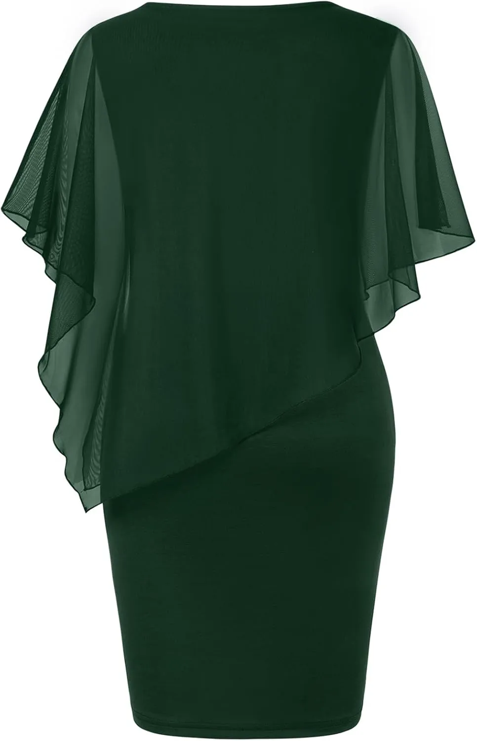 SeSe Code Women's Mesh Cape Overlay Bodycon Knee Length Pencil Dress for Wedding Guest