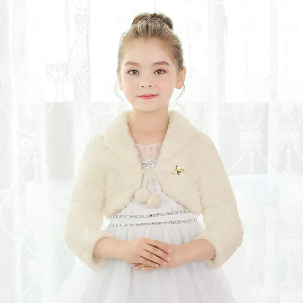 SK Studio Girls Princess Faux Fur Flower Bolero Shrug Party Wedding Dress Up