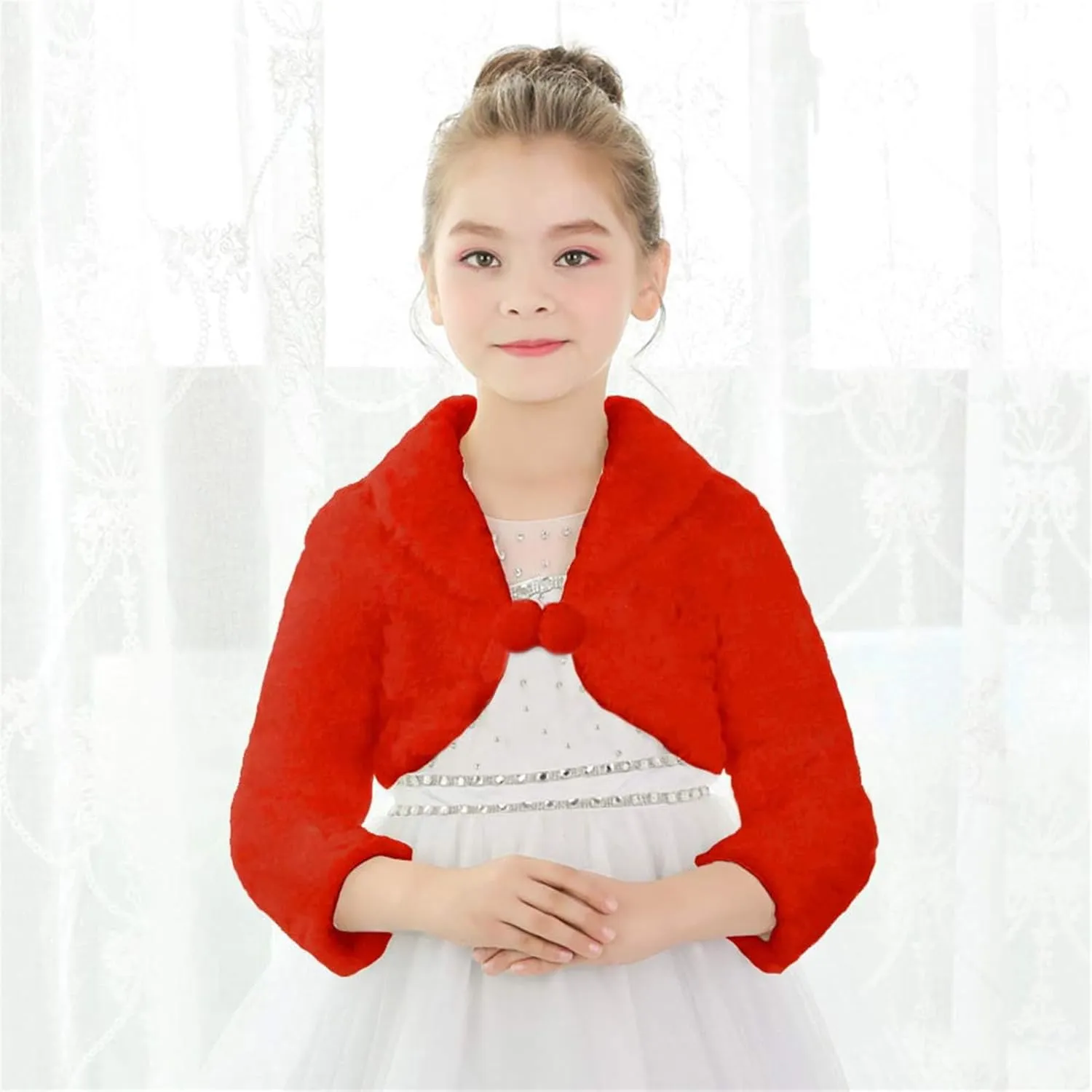 SK Studio Girls Princess Faux Fur Flower Bolero Shrug Party Wedding Dress Up