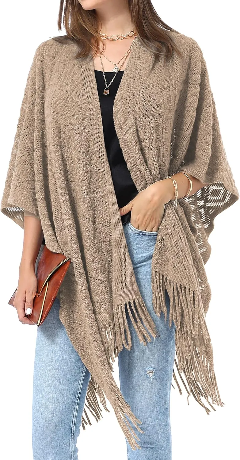 Soul Young Knit Shawl Wrap for Women Ladies Fringe Poncho Blanket Cardigan Cape