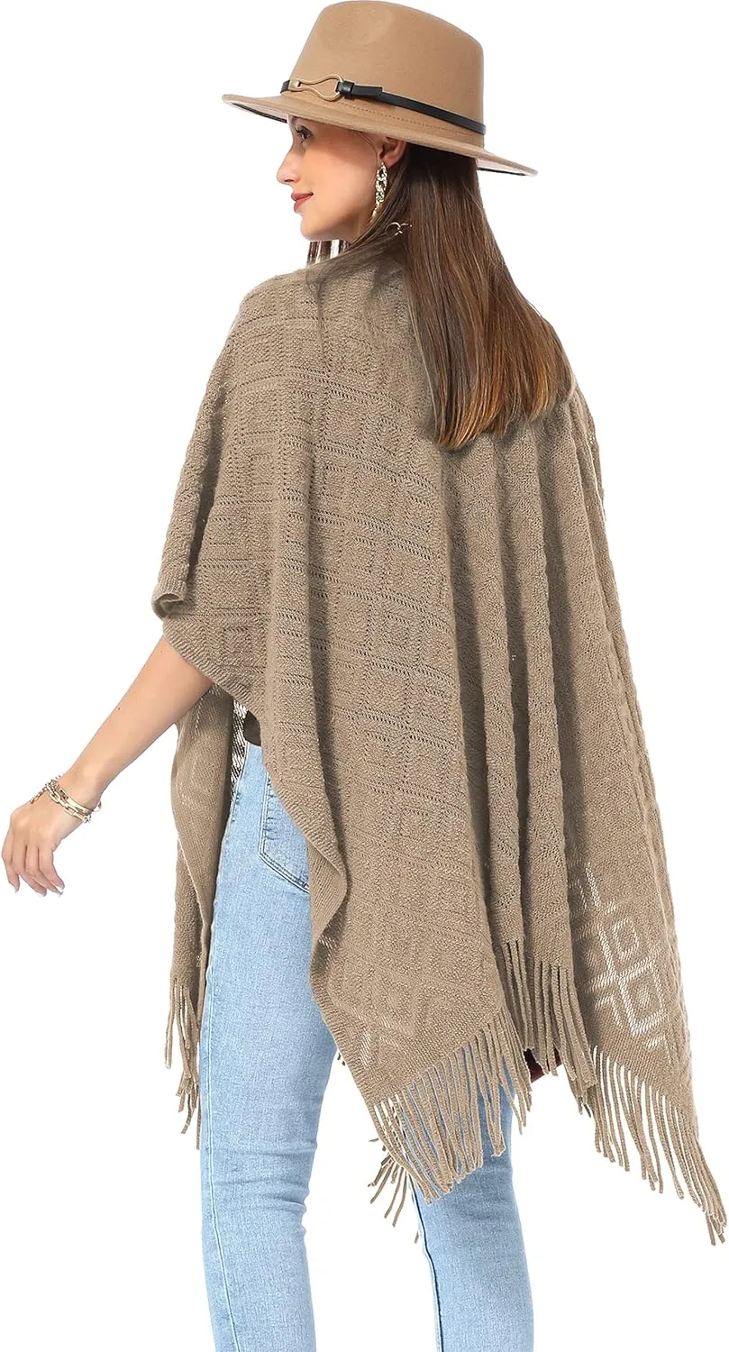 Soul Young Knit Shawl Wrap for Women Ladies Fringe Poncho Blanket Cardigan Cape