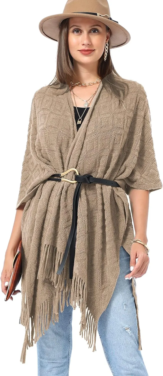 Soul Young Knit Shawl Wrap for Women Ladies Fringe Poncho Blanket Cardigan Cape