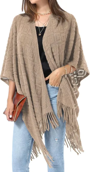 Soul Young Knit Shawl Wrap for Women Ladies Fringe Poncho Blanket Cardigan Cape