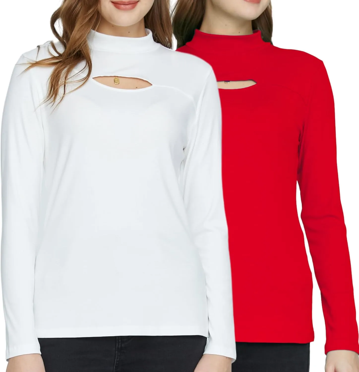SSLR Mock Neck Tops for Women Long Sleeve T Shirts Cut Out Ribbed Turtleneck Stretchy