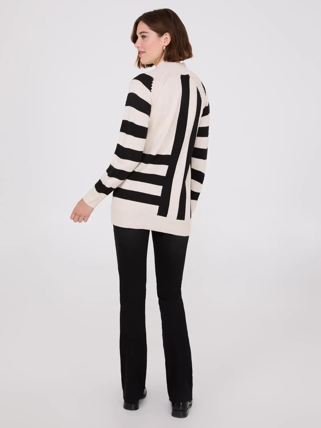 Striped Mock Neck Raglan Sleeve Sweater