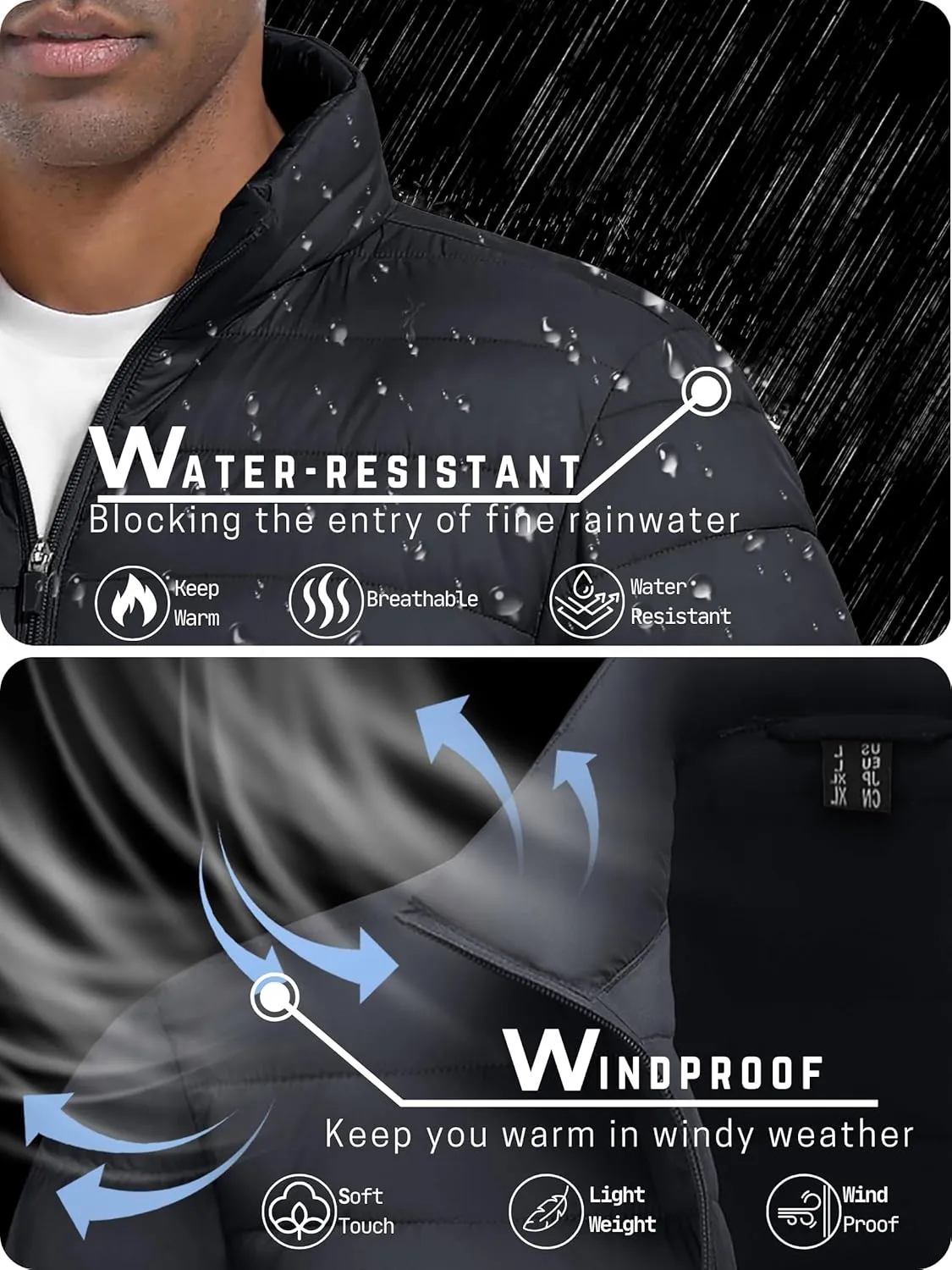 TACVASEN Puffer Jacket for Men Winter Warm Winter Lightweight Coat Water Repellent Windproof Insulated Jacket