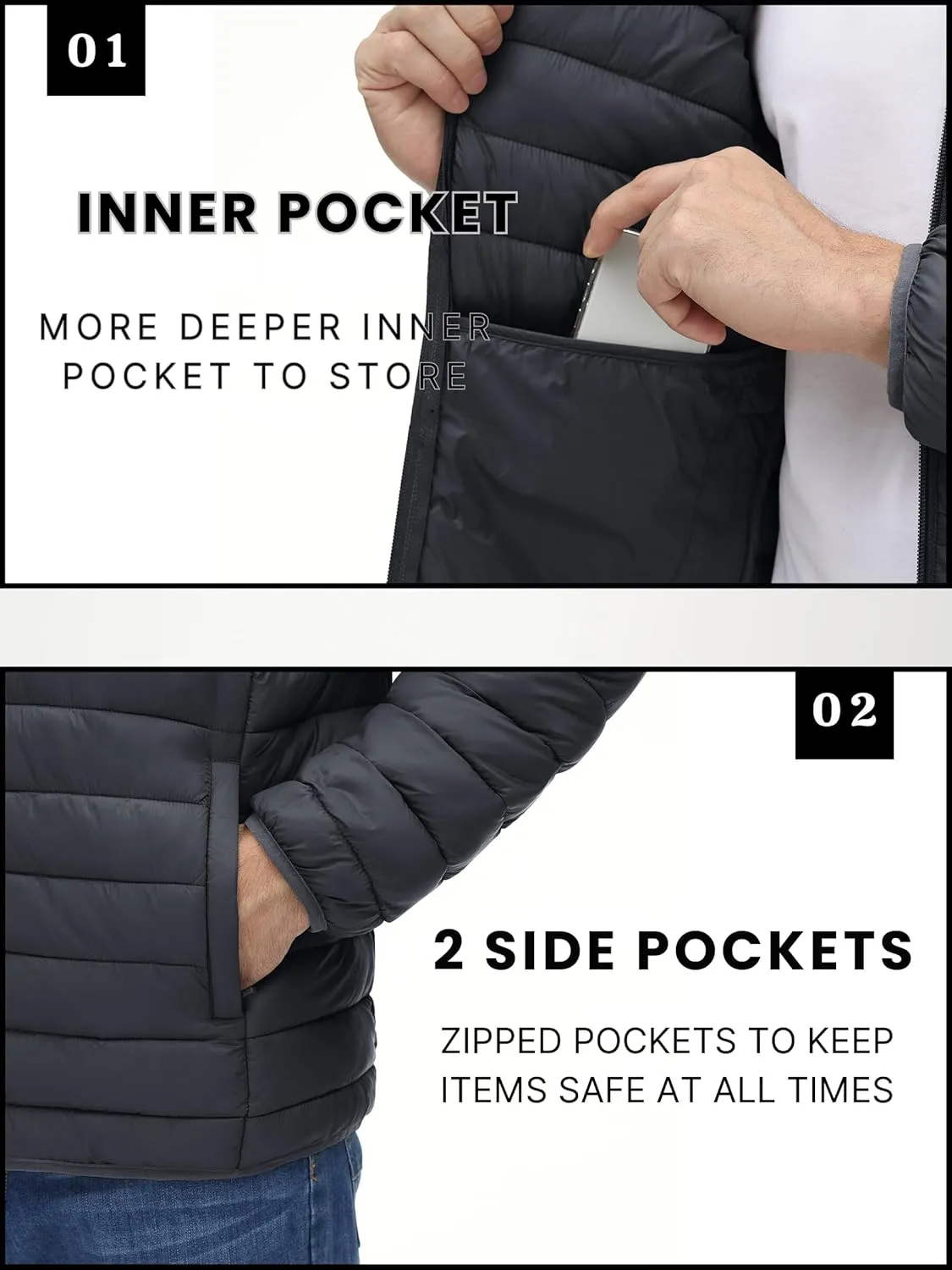 TACVASEN Puffer Jacket for Men Winter Warm Winter Lightweight Coat Water Repellent Windproof Insulated Jacket