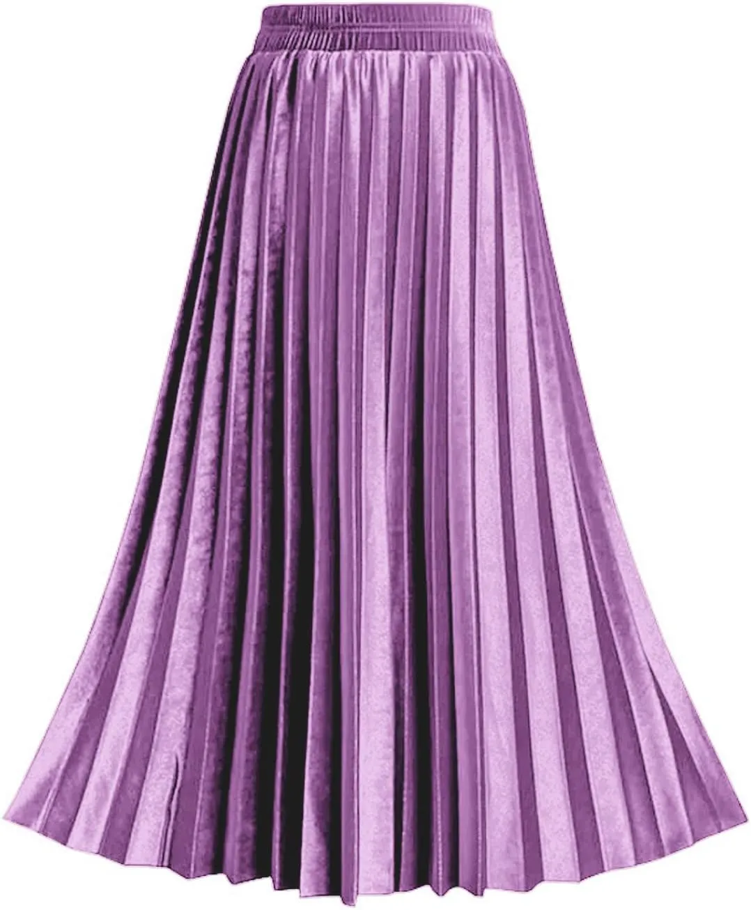 TONCHENGSD Women's High Elastic Waist Velvet Midi Long Pleated Swing Ruffled Skirt