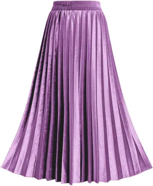 TONCHENGSD Women's High Elastic Waist Velvet Midi Long Pleated Swing Ruffled Skirt