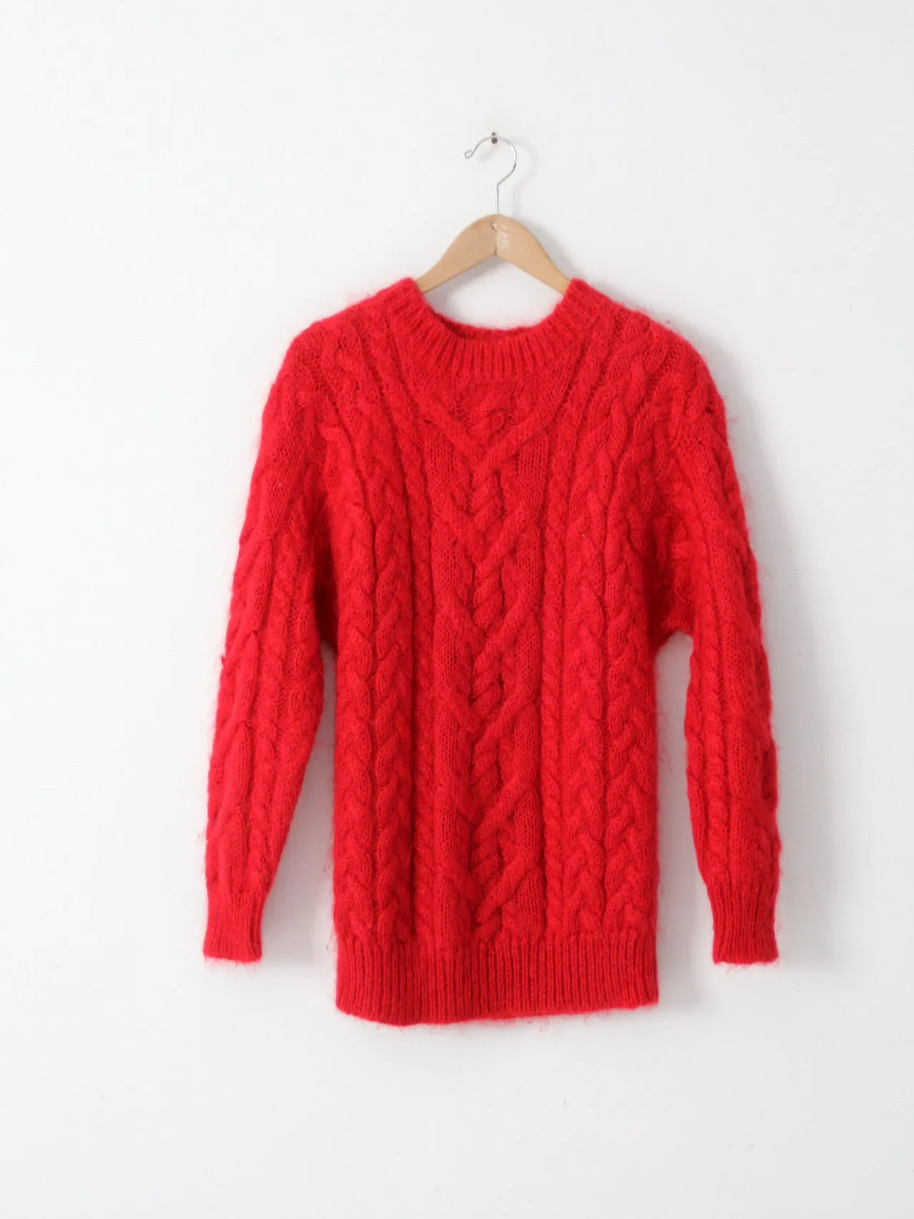 vintage mohair cable knit red sweater