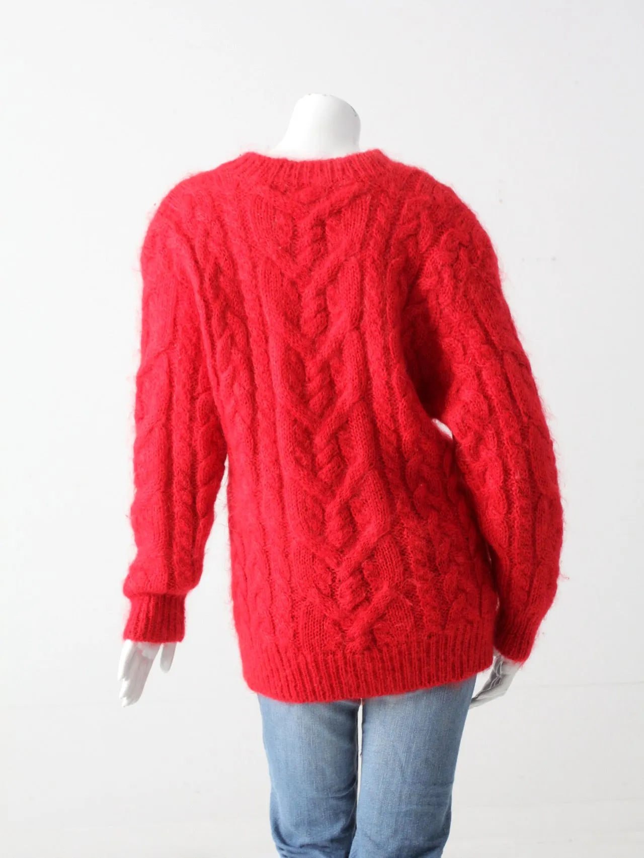 vintage mohair cable knit red sweater