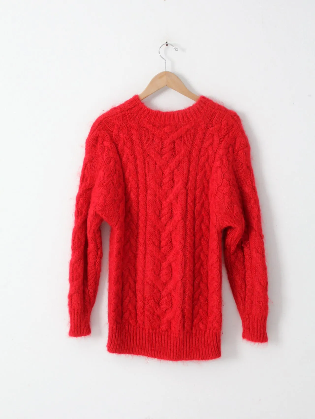 vintage mohair cable knit red sweater