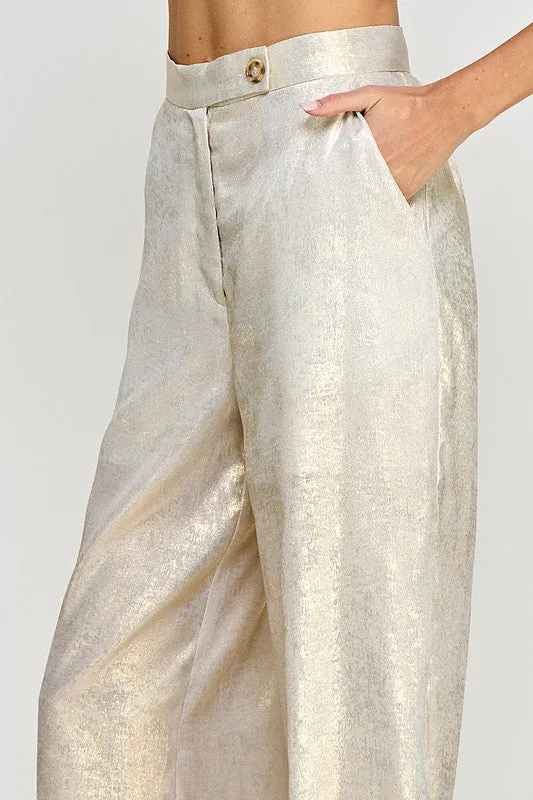 Wide Leg Gold Shimmer Trousers