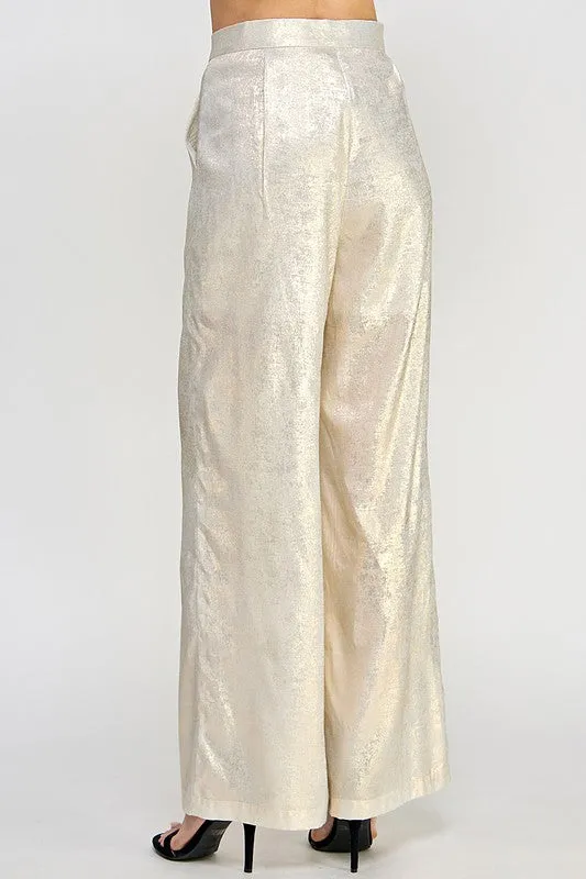 Wide Leg Gold Shimmer Trousers