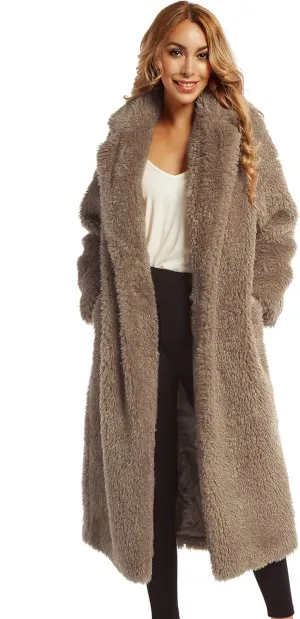 Women Faux Fur Winter Coats Comfort Warm Outerwear Open Front Long Cardigan Overcoat Jacket