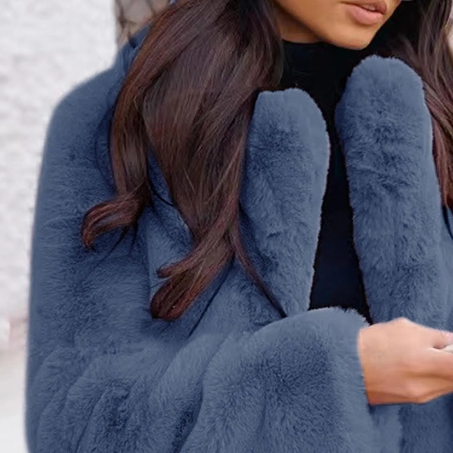 Womens Faux Fur Long Coats Warm Winter Outwear Fleece Overcoat Open Front Long Cardigan Jacket with Pockets