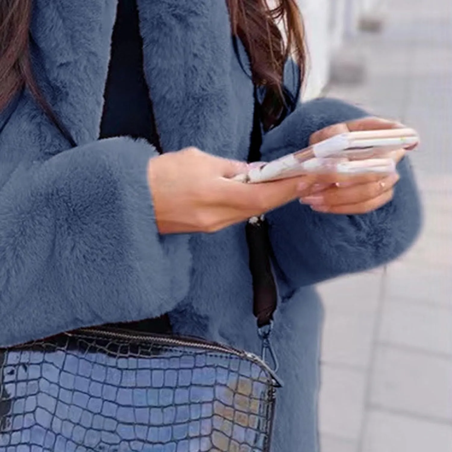 Womens Faux Fur Long Coats Warm Winter Outwear Fleece Overcoat Open Front Long Cardigan Jacket with Pockets