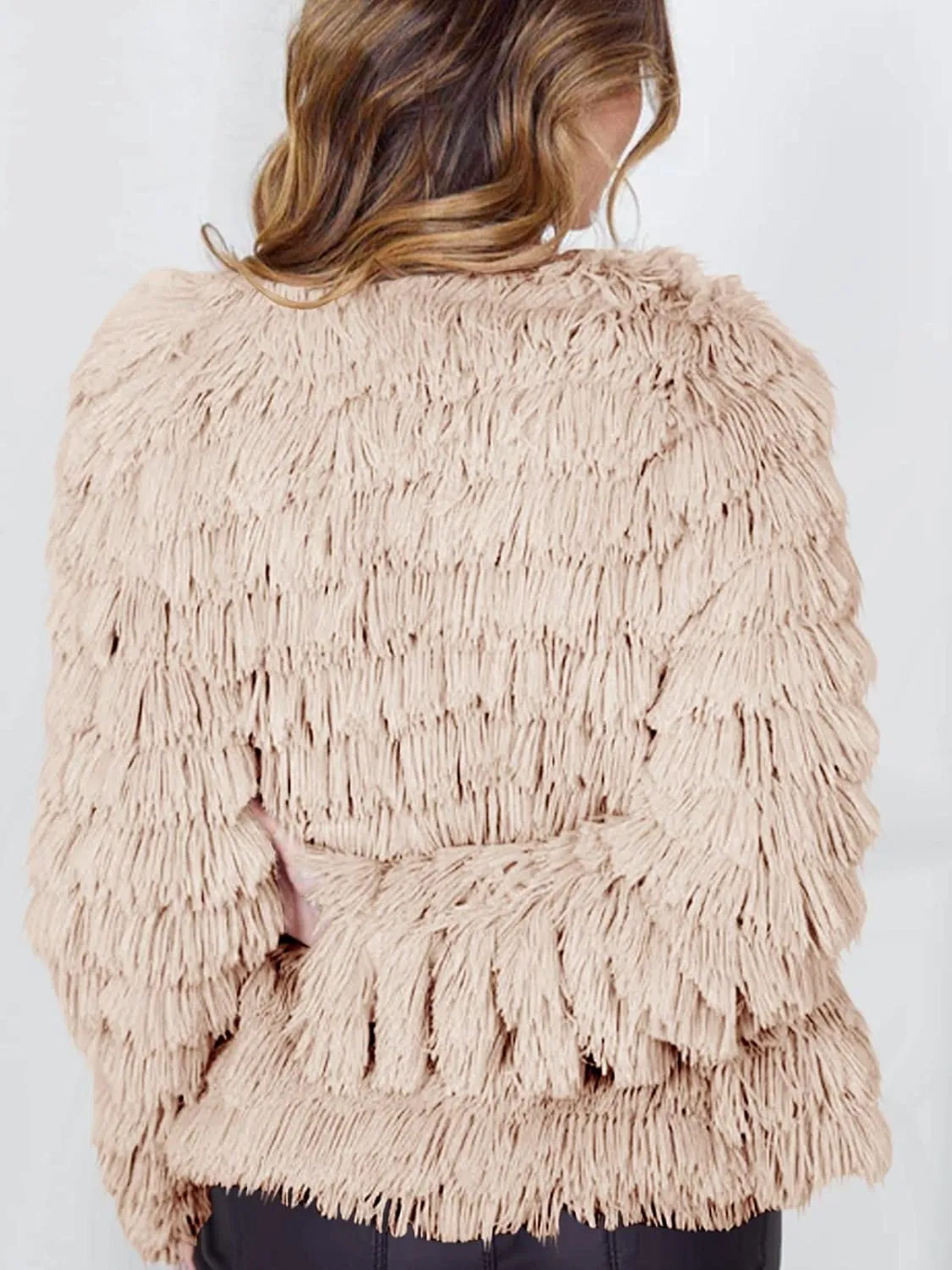 Womens Open Front Faux Fur Cardigan Vintage Parka Shaggy Jacket Coat